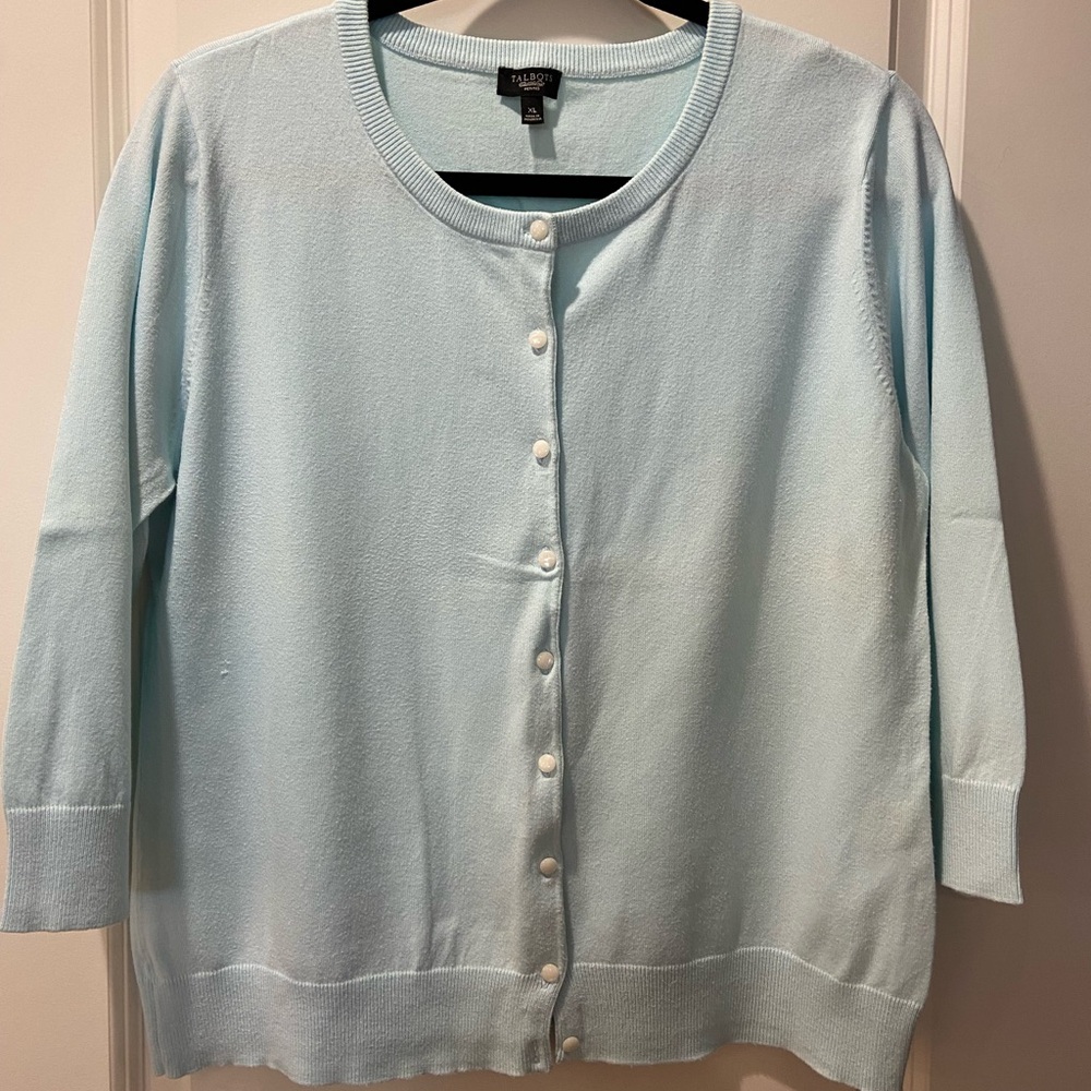 Talbots Pale Blue Button-Front Crewneck Cardigan